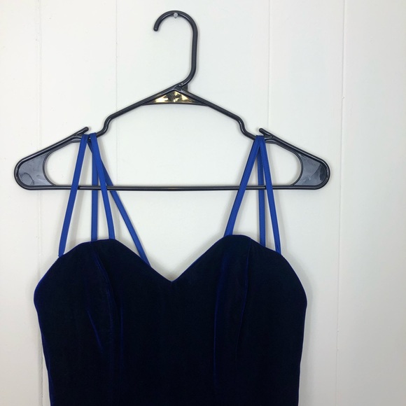Vintage Blue Velvet Maxi Dress Sz S - Picture 3 of 11